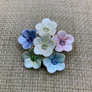 Floral Vintage Pastel Enamel & Rhinestone Brooch Pin Pendant